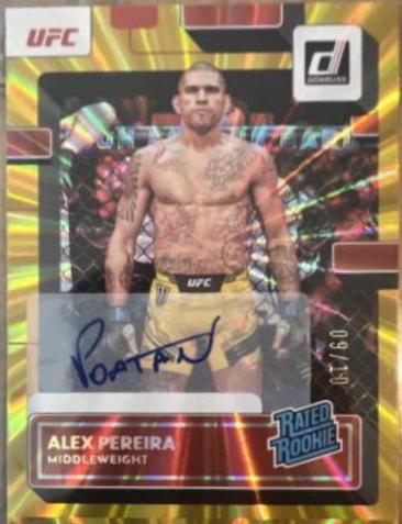 Alex Pereira 2023 Panini Donruss UFC Rated Rookies Signatures #209 Gold Laser