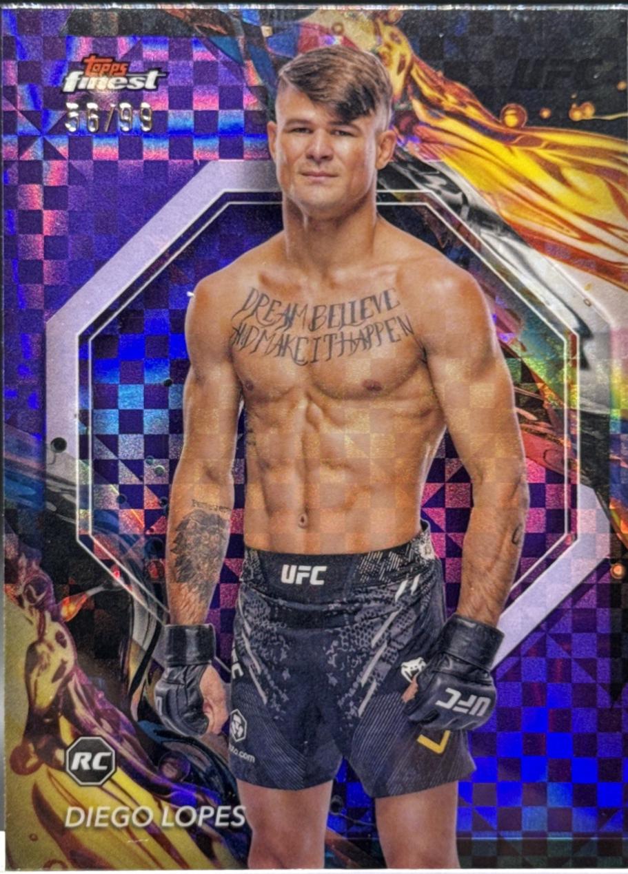 Diego Lopes 2024 Topps Finest UFC Base Uncommon #142 Purple Checkerboard Refractor