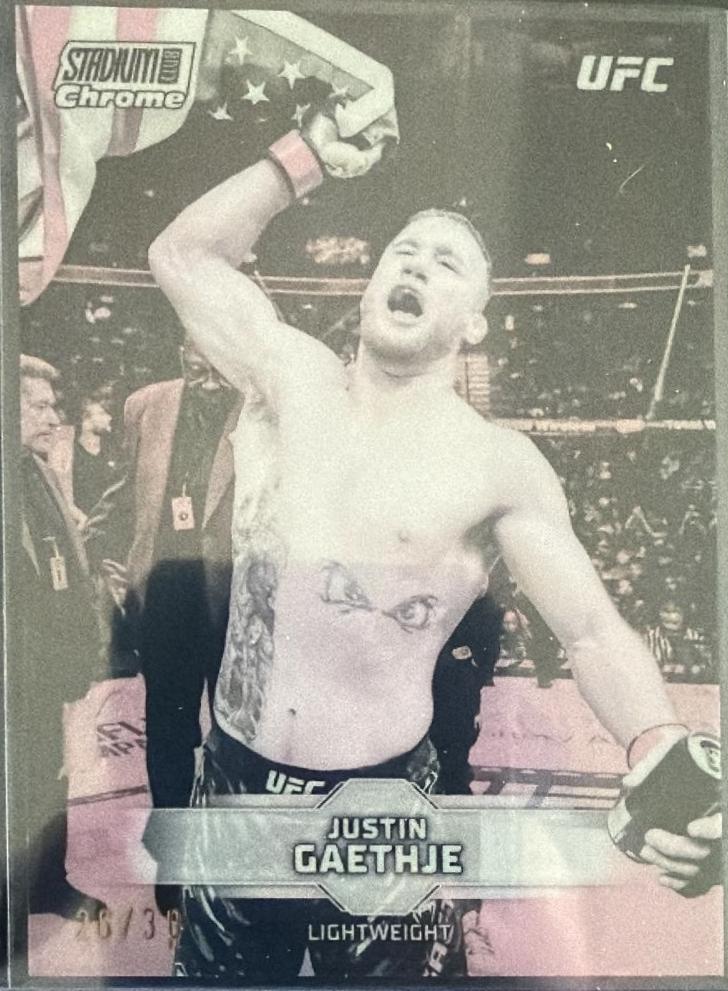 Justin Gaethje 2026 Topps Stadium Club UFC Chrome Base #CB-23 Blue Refractor