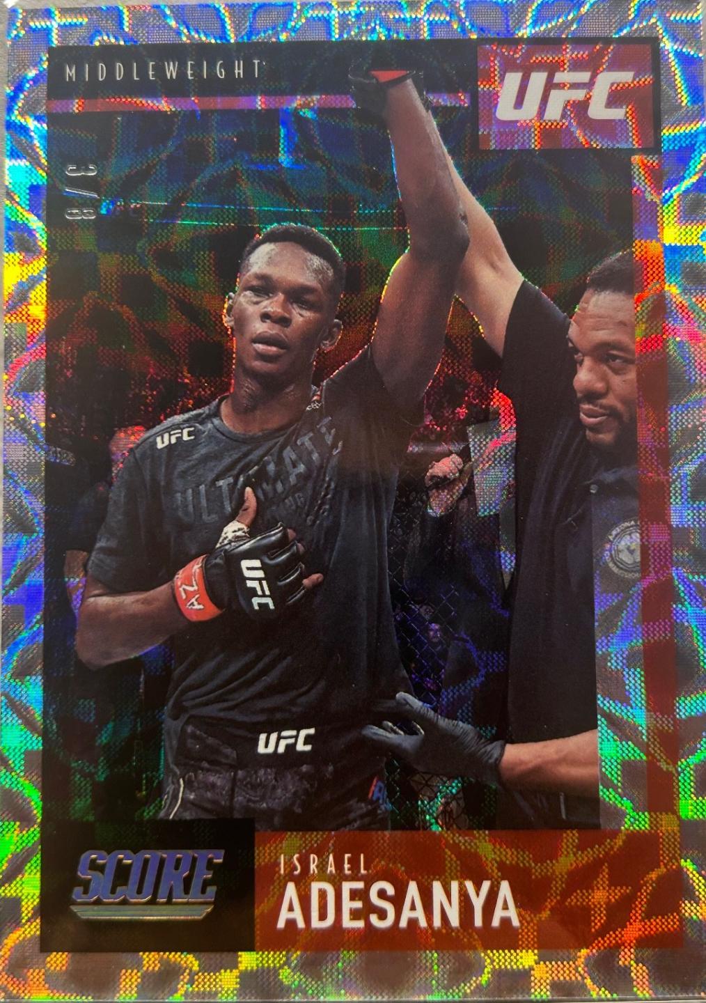 Israel Adesanya 2021 Panini Chronicles UFC Base Score #94 Asia Gold