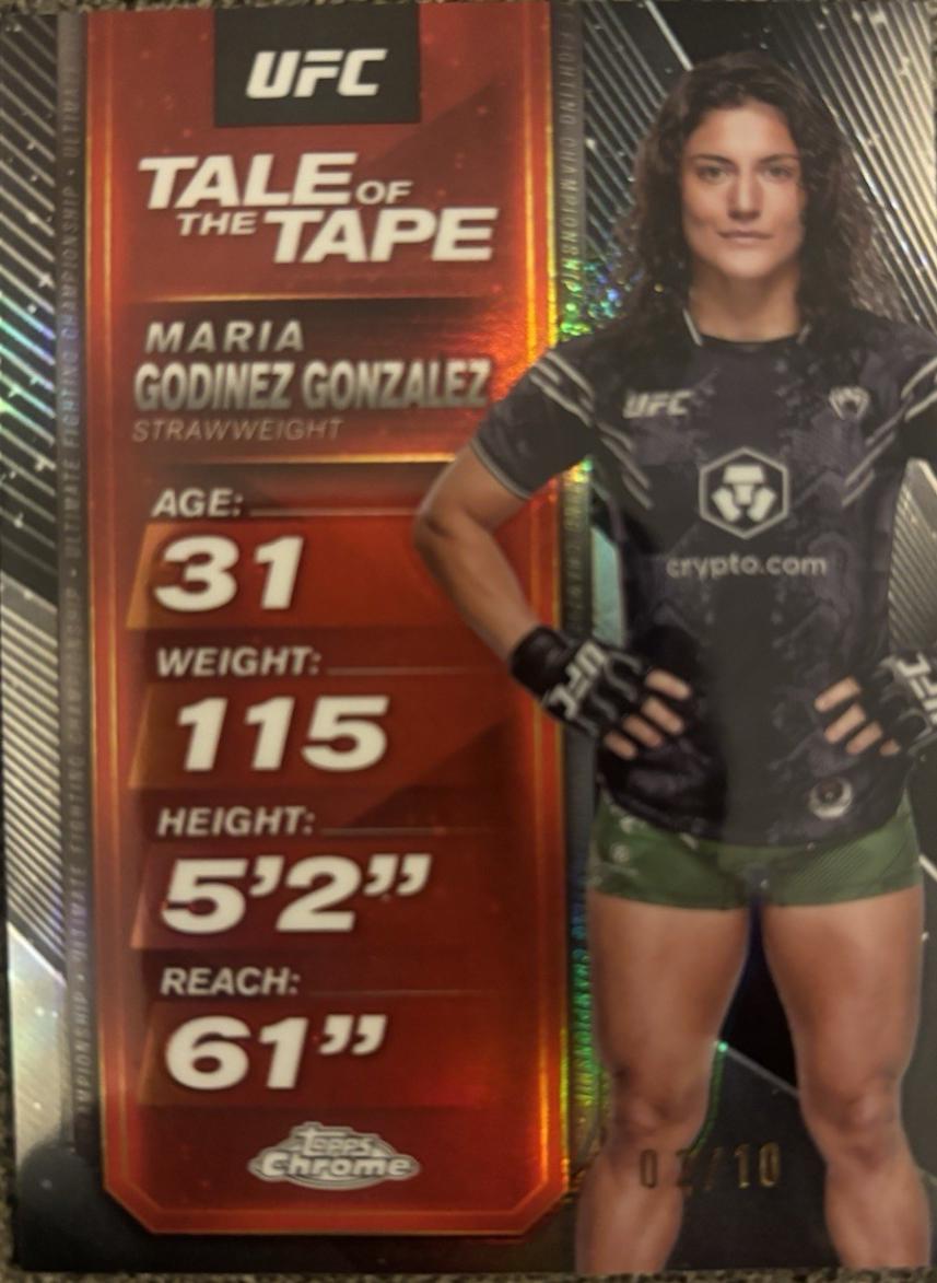 Maria Godinez Gonzalez 2025 Topps Chrome UFC Tale of the Tape #TTT-28 Black Refractor