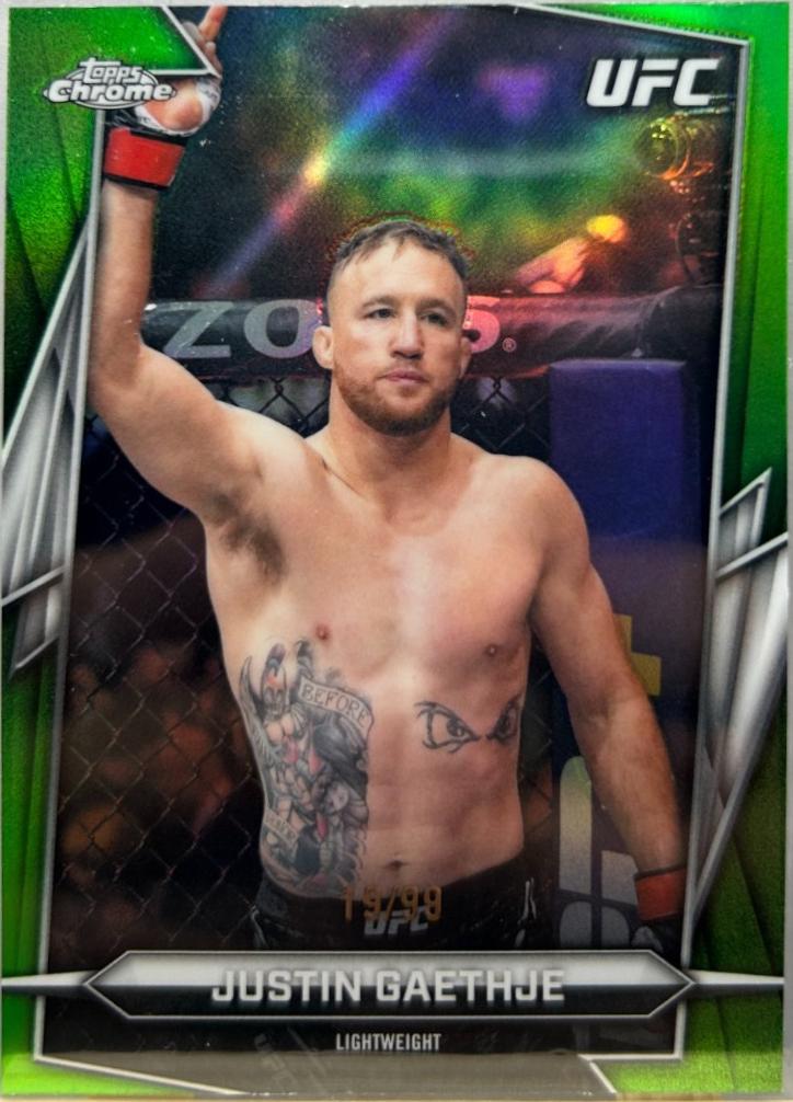 Justin Gaethje 2026 Topps Chrome UFC Base #39 Green Refractor