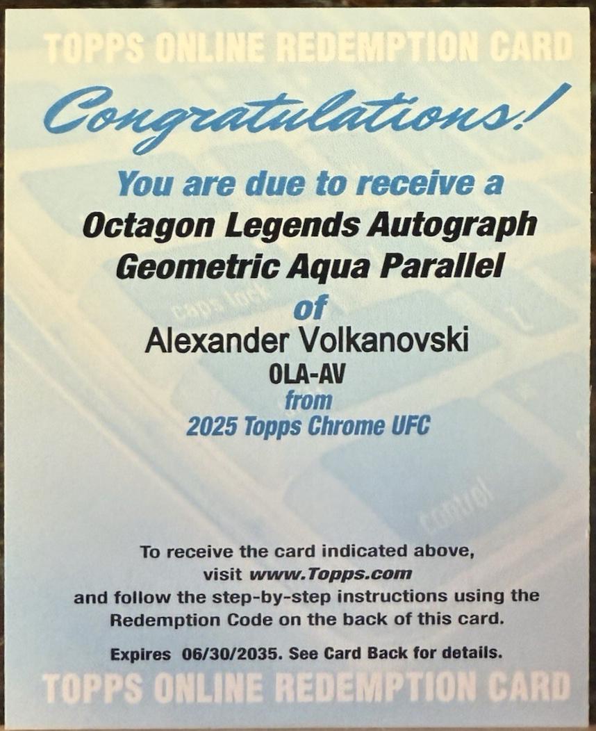 Alexander Volkanovski 2025 Topps Chrome UFC Octagon Legends Autographs #OLA-AV Geometric Aqua Refractor