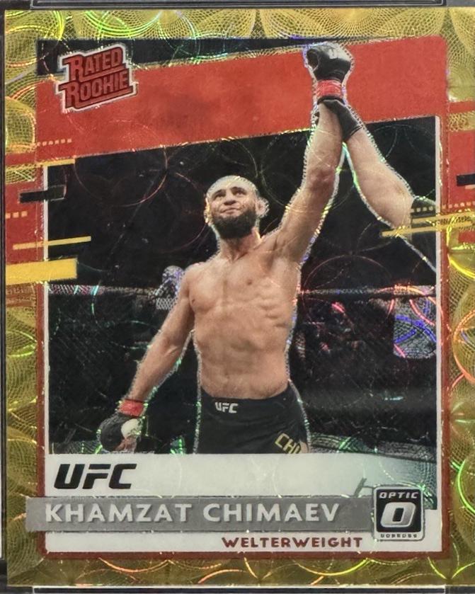 Khamzat Chimaev 2021 Panini Chronicles UFC Base Optic Rated Rookies #210 Asia Gold