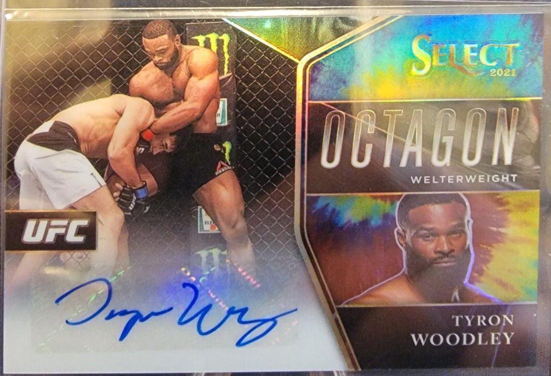Tyron Woodley 2021 Panini Select UFC Octagon Action Signatures #9 Tie Dye Prizms