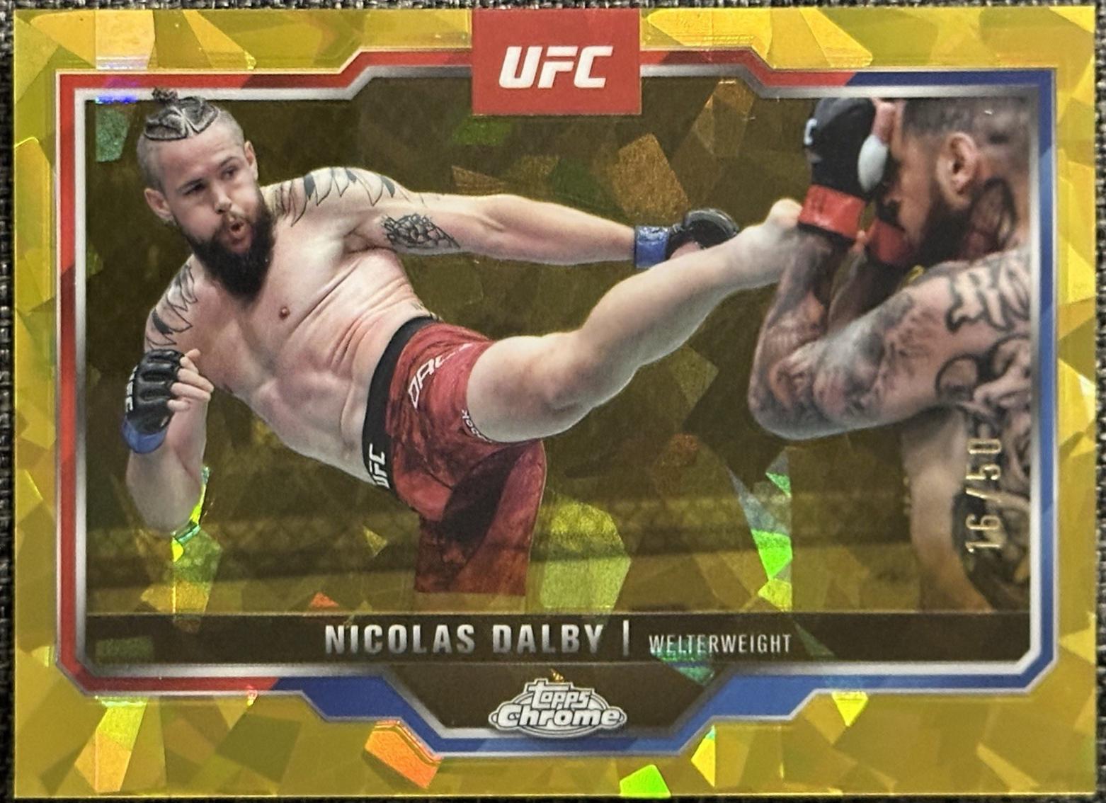 Nicolas Dalby 2025 Topps Chrome Sapphire UFC Base Sapphire #42 Gold Sapphire