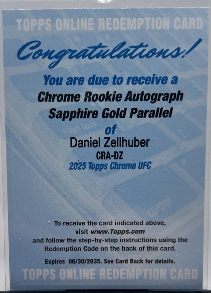 Daniel Zellhuber 2025 Topps Chrome Sapphire UFC Chrome Rookie Autographs Sapphire #CRA-DZ Gold Sapphire