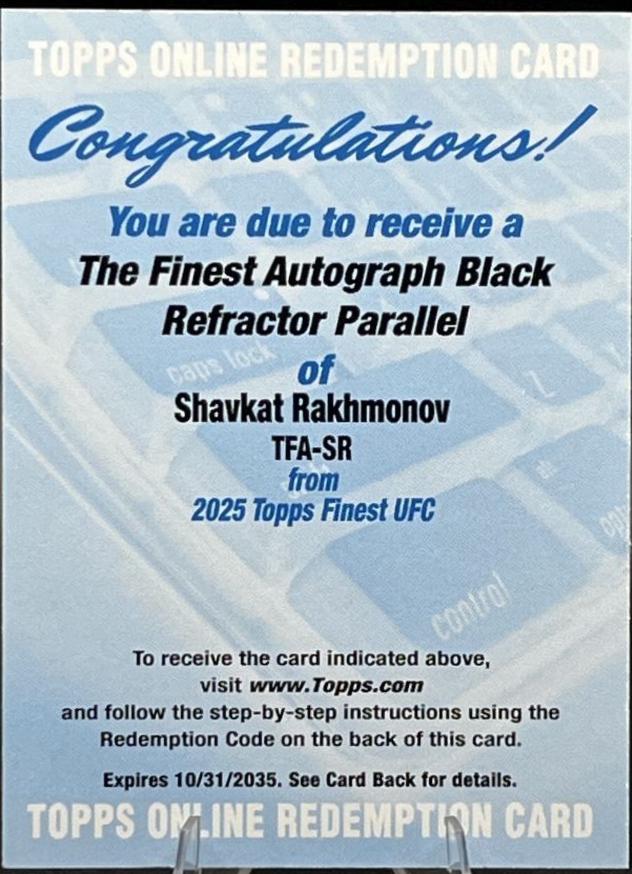 Shavkat Rakhmonov 2025 Topps Finest UFC The Finest #TFA-SR Red Refractor