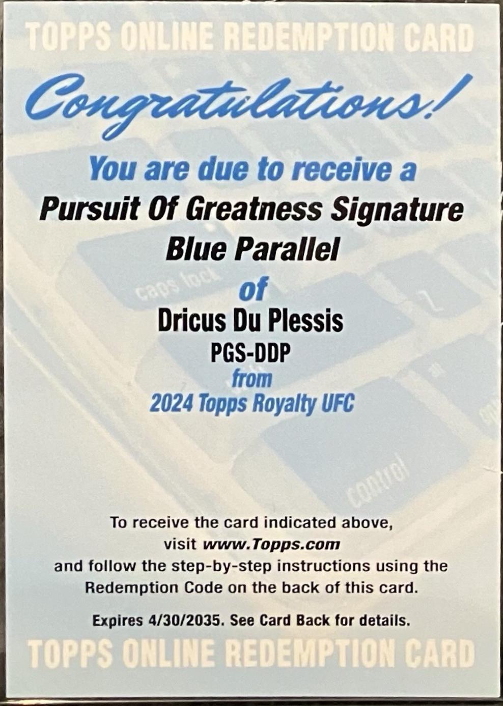 Dricus Du Plessis 2024 Topps Royalty UFC Pursuit of Greatness Autographs #PGS-DDP Blue