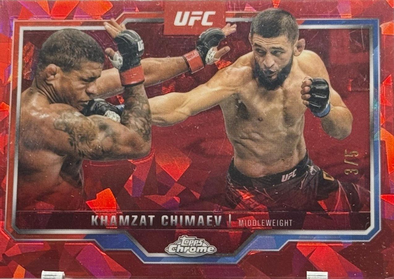 Khamzat Chimaev 2025 Topps Chrome Sapphire UFC Base Sapphire #102 Red Sapphire