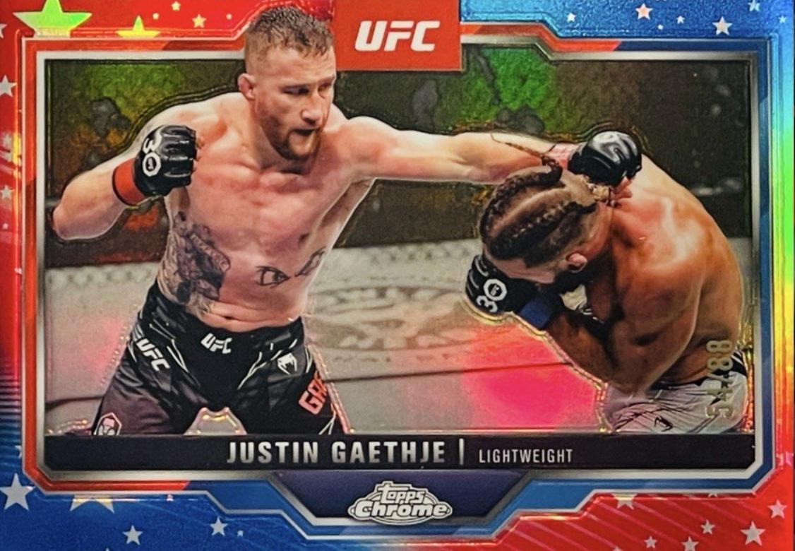 Justin Gaethje 2025 Topps Chrome UFC Base #138 Red White Blue Refractor