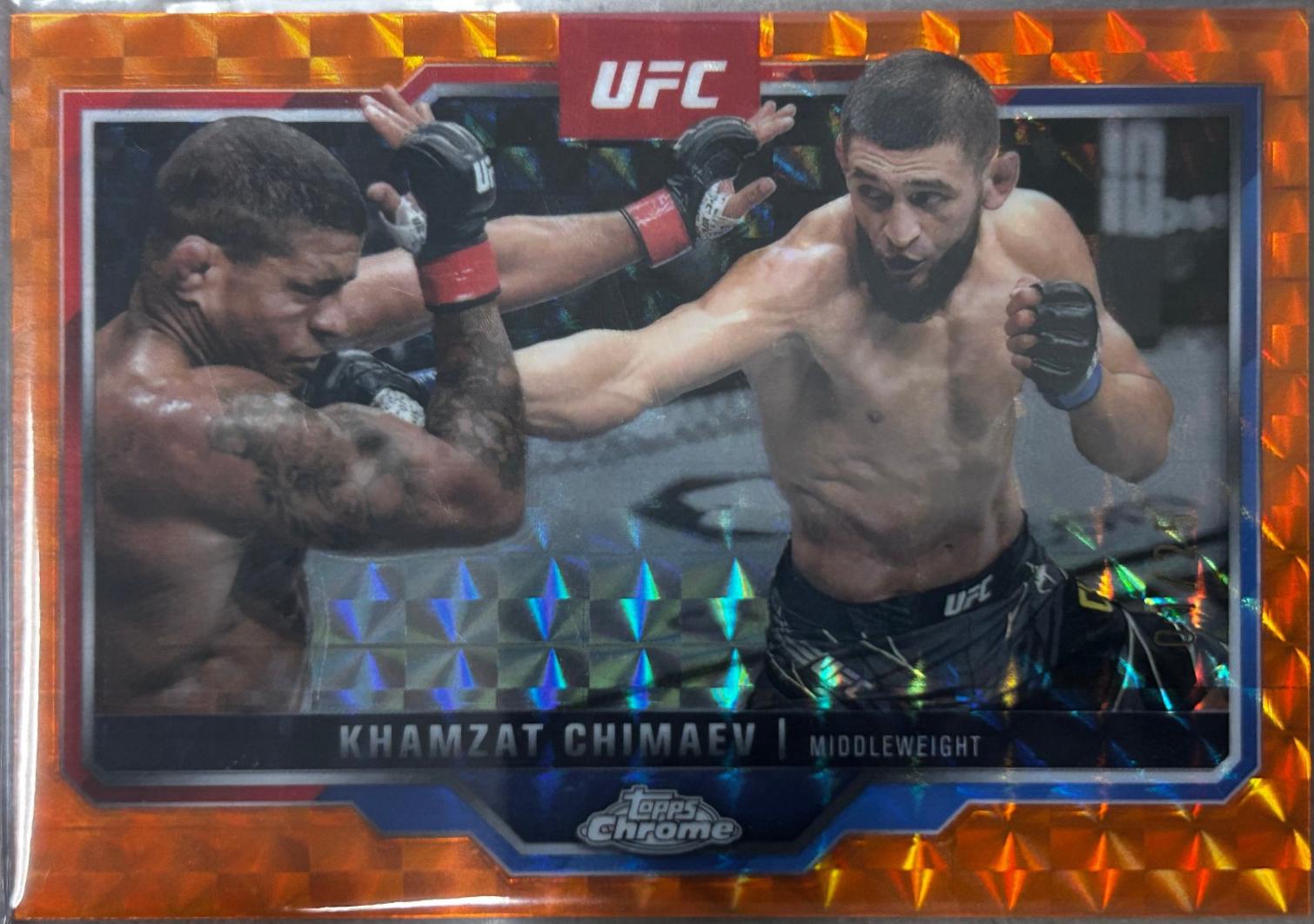 Khamzat Chimaev 2025 Topps Chrome UFC Base #102 Orange Geometric Refractor