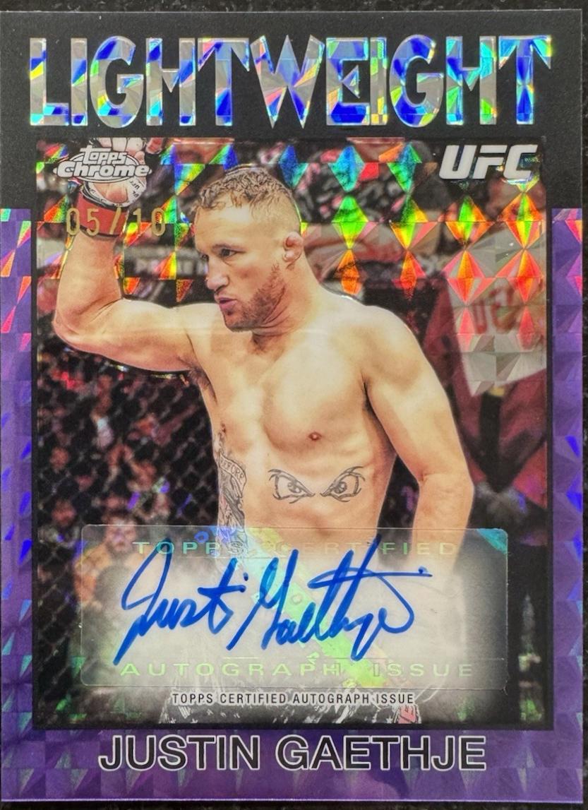 Justin Gaethje 2026 Topps Chrome UFC 1986 Topps Signatures #86S-JG Red Refractor