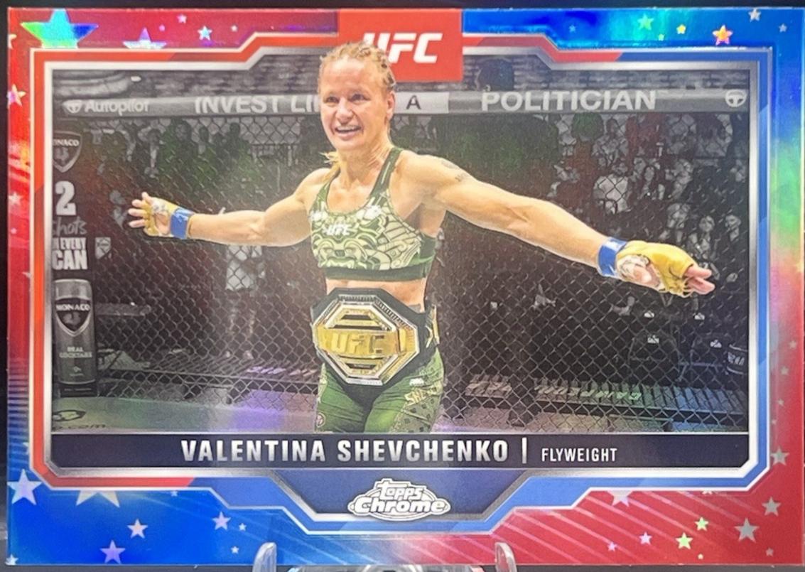 Valentina Shevchenko 2025 Topps Chrome UFC Base #166 Red White Blue Refractor