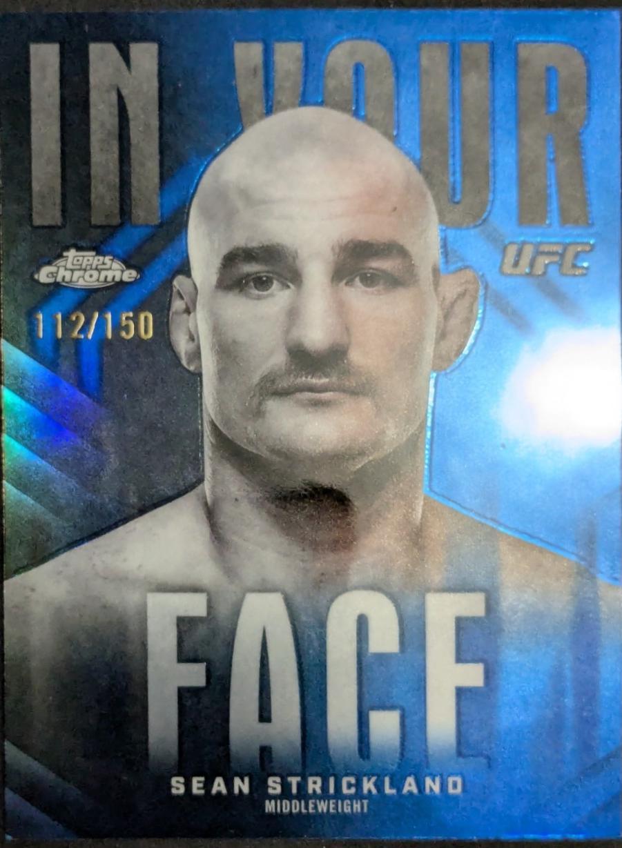 Sean Strickland 2026 Topps Chrome UFC In Your Face #IYF-9 Blue Refractor