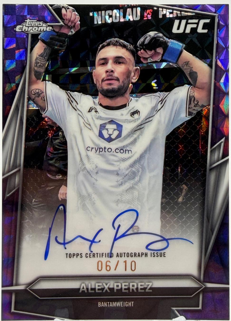 Alex Perez 2026 Topps Chrome UFC Base Autographs #BAV-AZ Purple Geometric Refractor