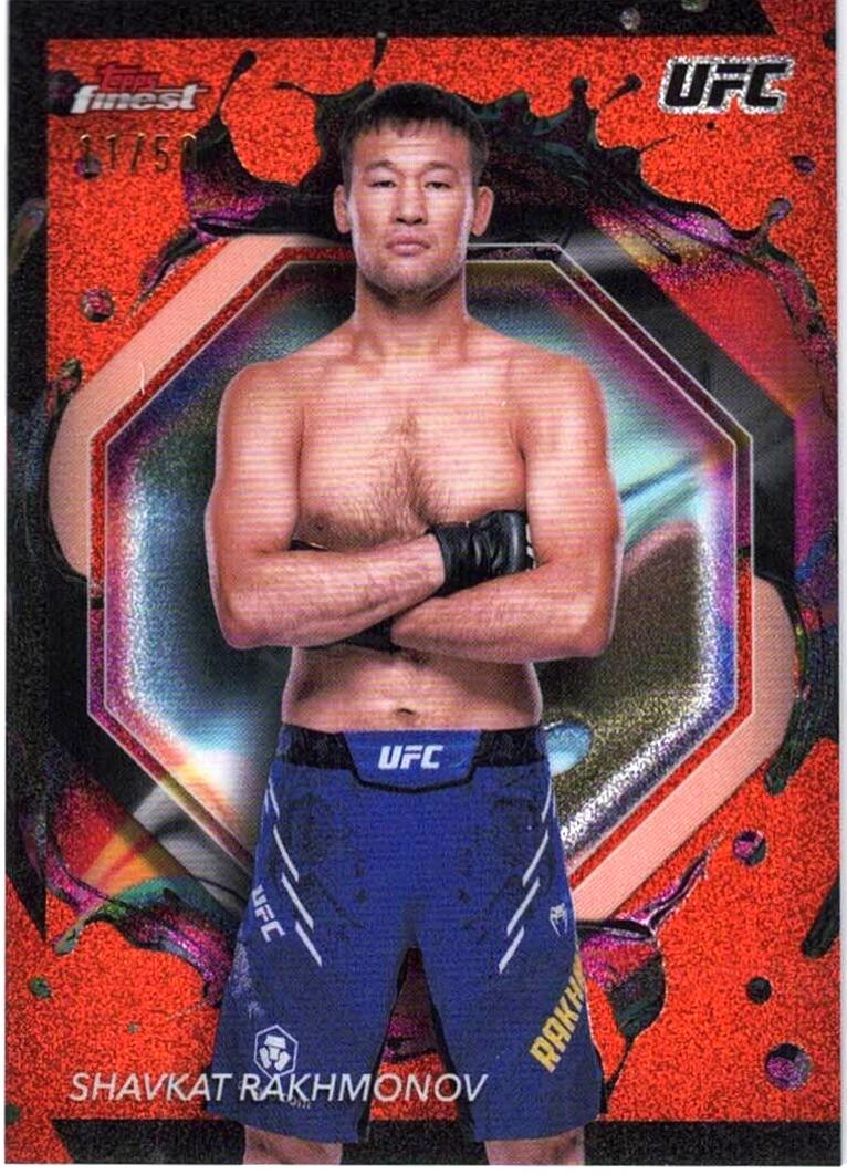 Shavkat Rakhmonov 2024 Topps Finest UFC Base Common #69 Tangerine Glitter Refractor