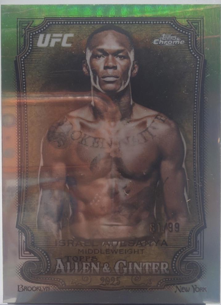 Israel Adesanya 2026 Topps Chrome UFC Allen & Ginter #AG-10 Green Refractor