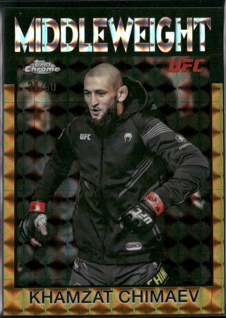 Khamzat Chimaev 2026 Topps Chrome UFC 1986 Topps #86-9 Gold Geometric Refractor