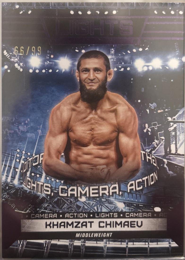 Khamzat Chimaev 2024 Topps Knockout UFC Lights (Lights, Camera, Action) #LTS-12 Purple