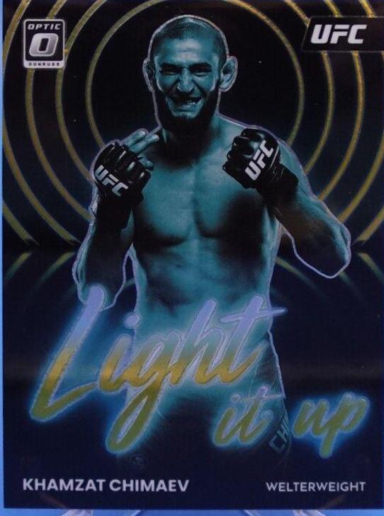 Khamzat Chimaev 2023 Panini Donruss Optic UFC Light It Up #22 Gold