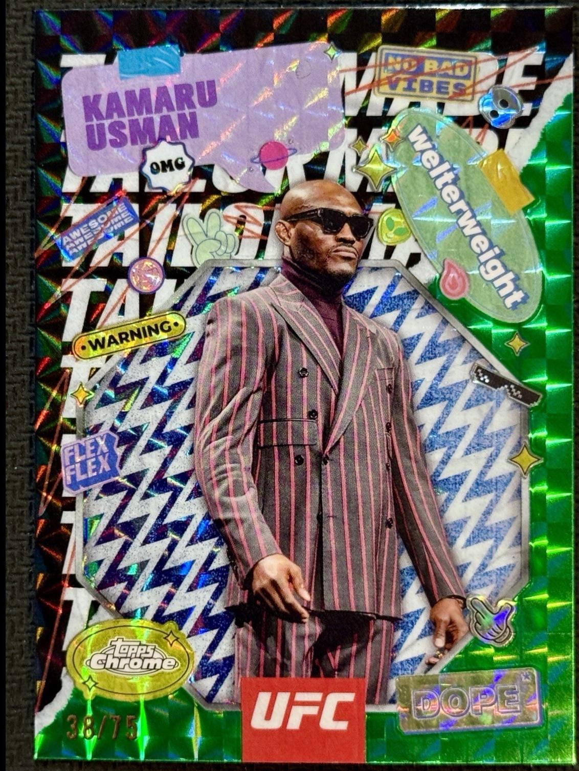Kamaru Usman 2025 Topps Chrome UFC Tailor Made #TRM-2 Geometric Green Refractor