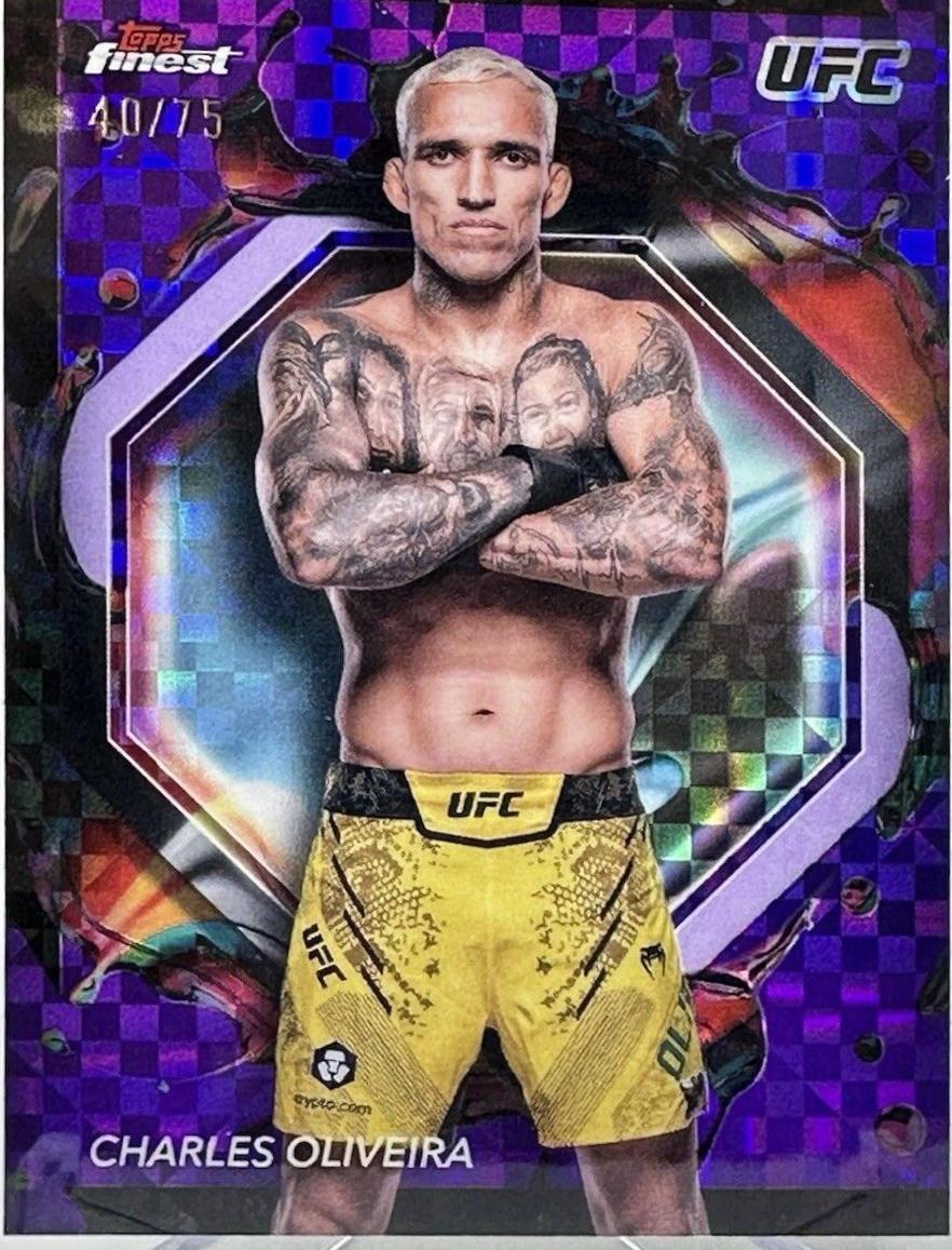 Charles Oliveira 2024 Topps Finest UFC Base Rare #210 Purple Checkerboard Refractor