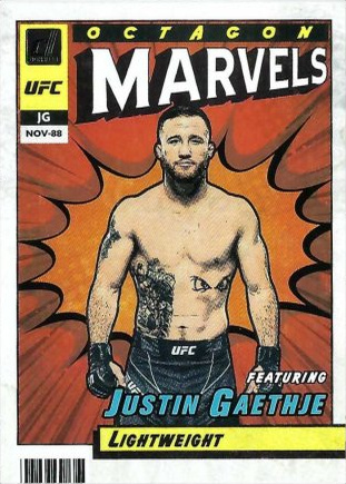 Justin Gaethje 2022 Panini Donruss UFC Octagon Marvels #15 Press Proof Gold