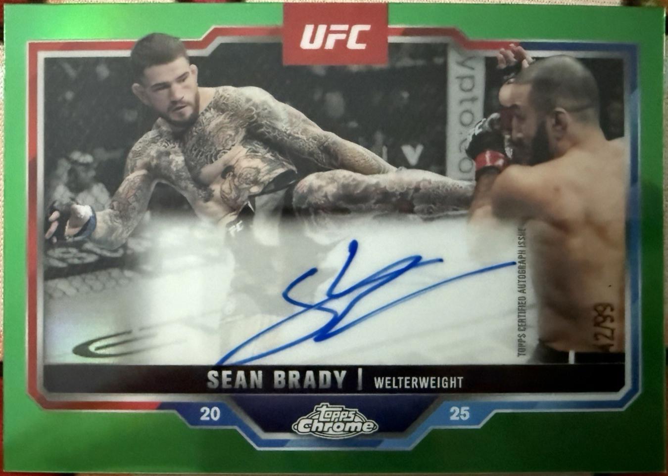 Sean Brady 2025 Topps Chrome UFC Chrome Veteran Autographs #CVA-SB Green Refractor