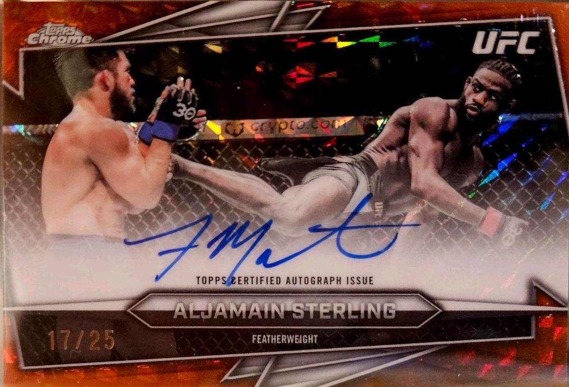 Aljamain Sterling 2026 Topps Chrome UFC Base Autographs #BAV-AS Orange Geometric Refractor