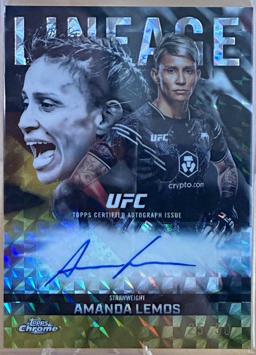 Amanda Lemos 2026 Topps Chrome UFC Chrome Lineage Autographs #CCA-AL Gold Geometric Refractor