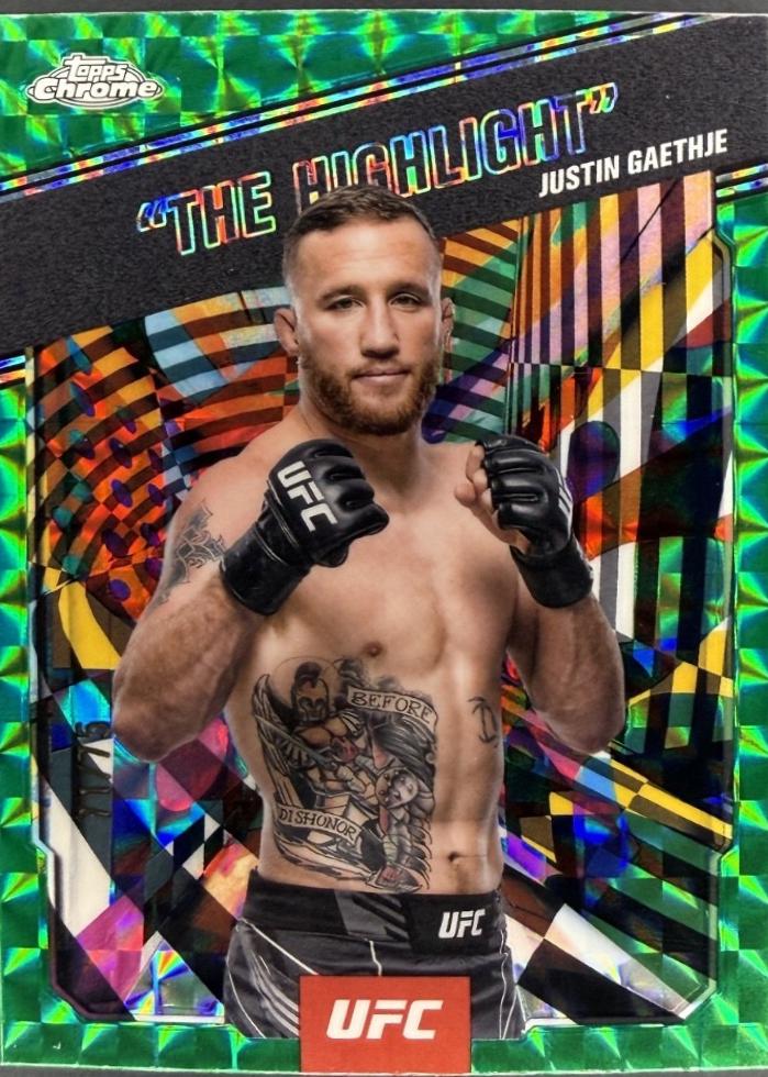 Justin Gaethje 2025 Topps Chrome UFC AKA #AKA-3 Geometric Green Refractor