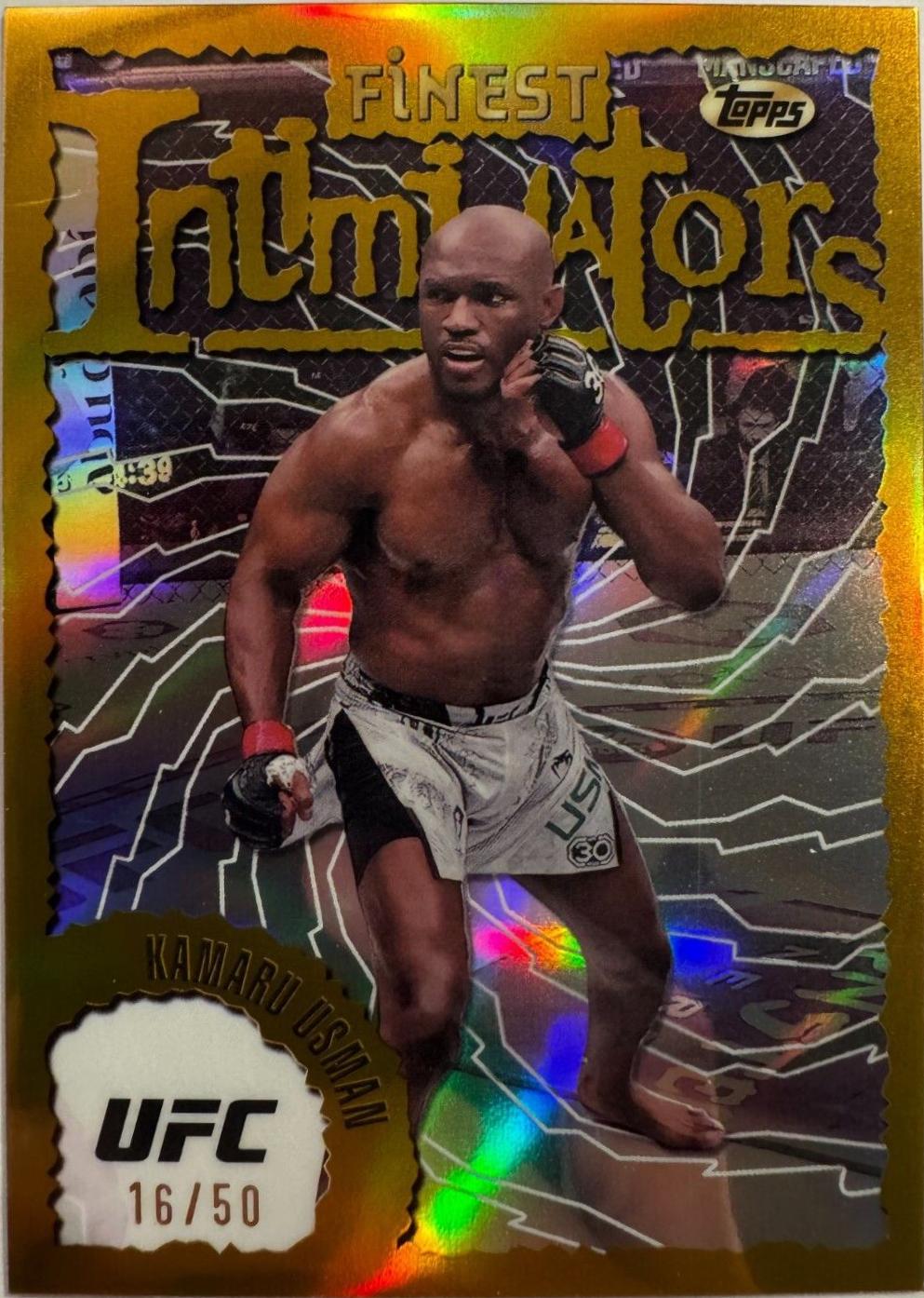 Kamaru Usman 2024 Topps Finest UFC Intimidators #INT-12 Gold Refractor