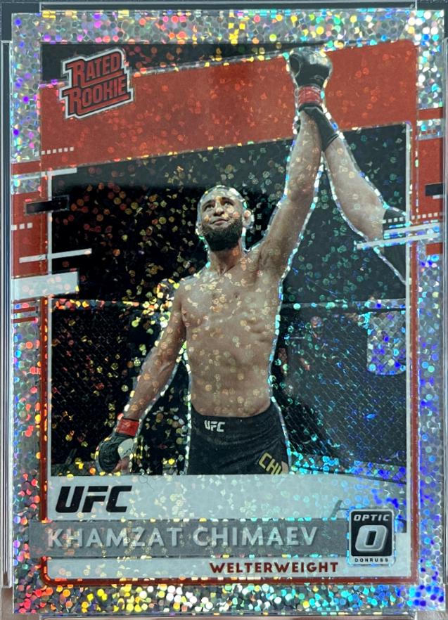Khamzat Chimaev 2021 Panini Chronicles UFC Base Optic Rated Rookies #210 White Sparkle