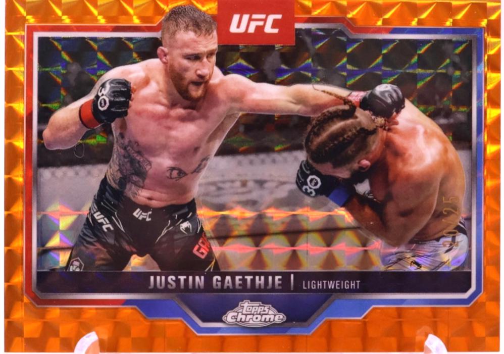 Justin Gaethje 2025 Topps Chrome UFC Base #138 Orange Geometric Refractor