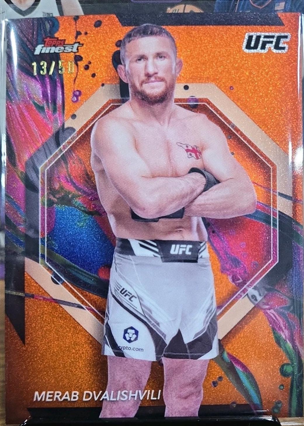 Merab Dvalishvili 2024 Topps Finest UFC Base Common #93 Tangerine Glitter Refractor