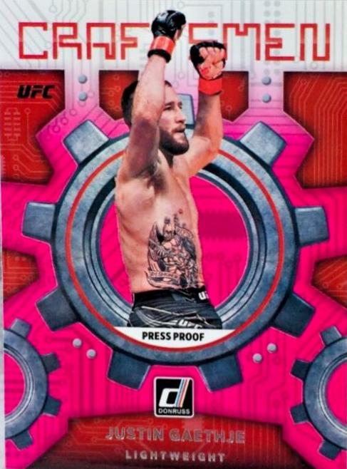 Justin Gaethje 2022 Panini Donruss UFC Craftsmen #10 Press Proof Pink