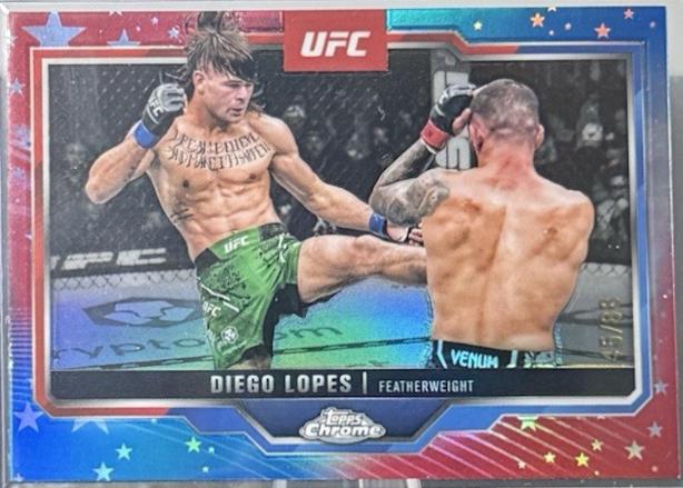 Diego Lopes 2025 Topps Chrome UFC Base #140 Red White Blue Refractor