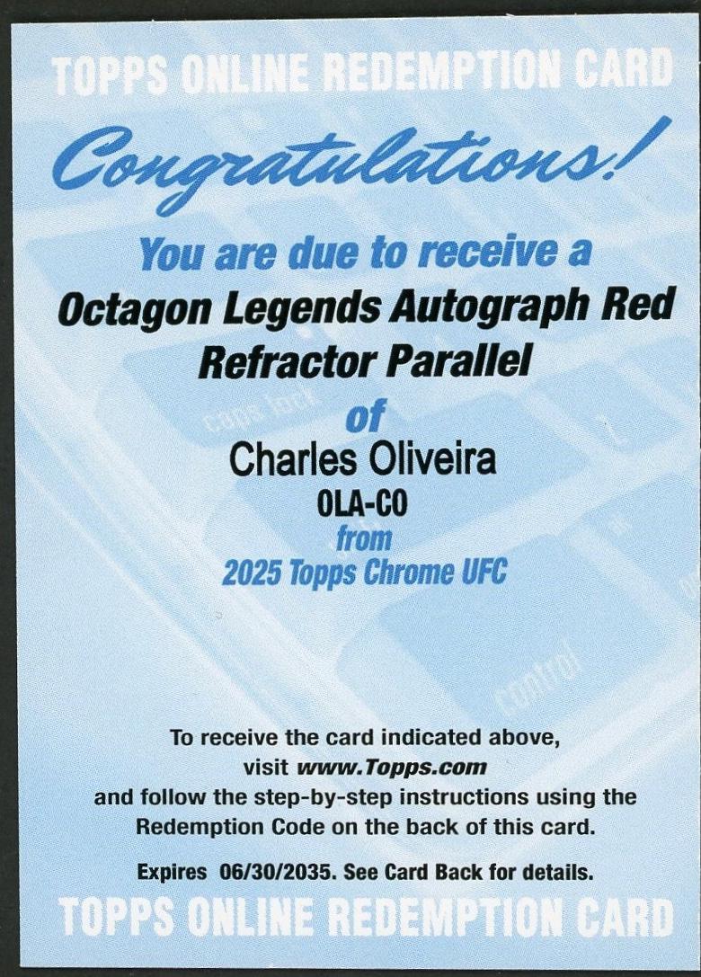 Charles Oliveira 2025 Topps Chrome UFC Octagon Legends Autographs #OLA-CO Red Refractor