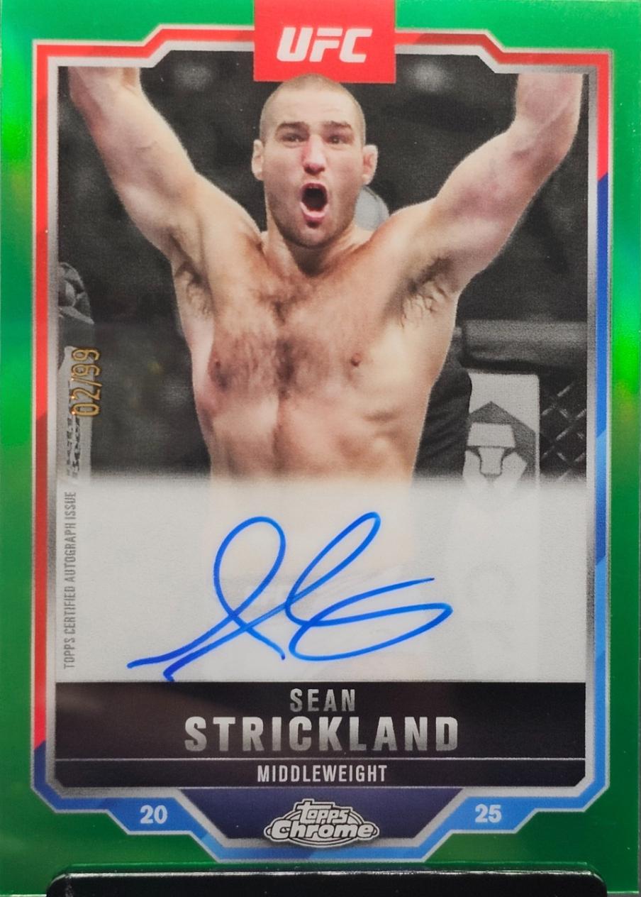 Sean Strickland 2025 Topps Chrome UFC Chrome Veteran Autographs #CVA-SS Green Refractor