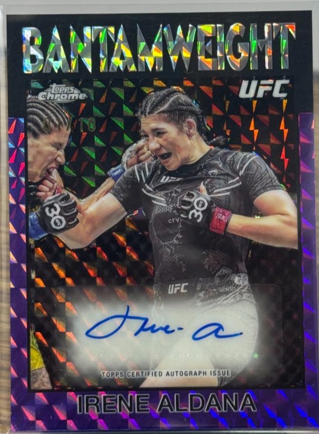 Irene Aldana 2026 Topps Chrome UFC 1986 Topps Signatures #86S-IR Purple Geometric Refractor