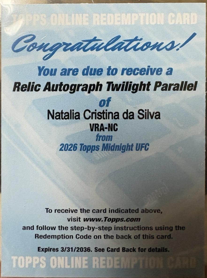 Natalia Silva 2026 Topps Midnight UFC Relic Autographs #VRA-NC Twilight