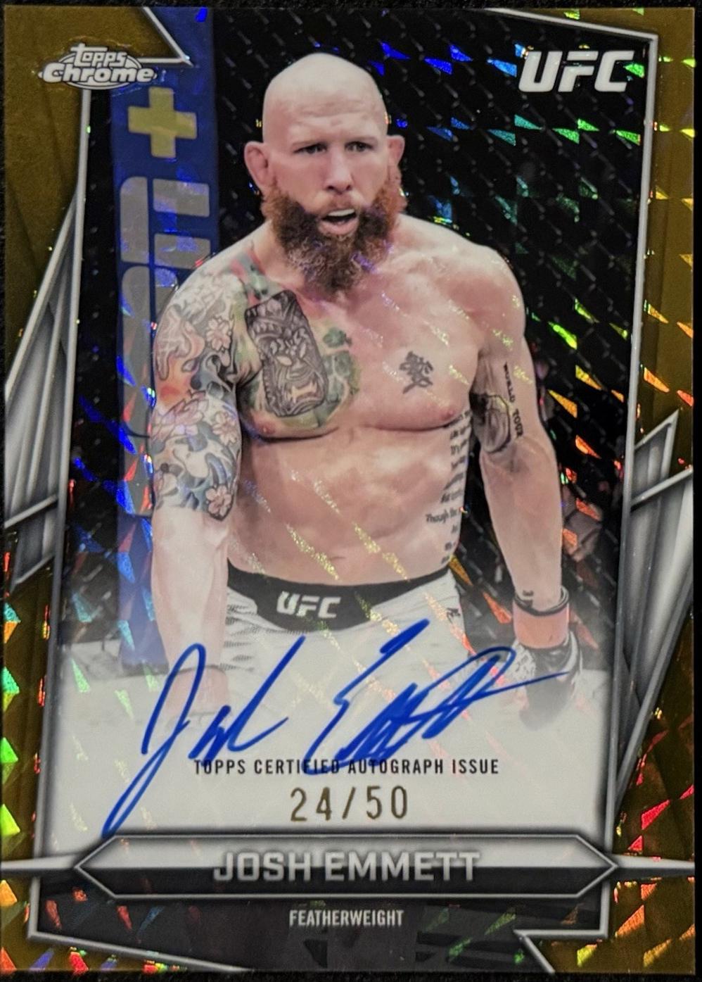 Josh Emmett 2026 Topps Chrome UFC Base Autographs #BAV-JE Gold Geometric Refractor
