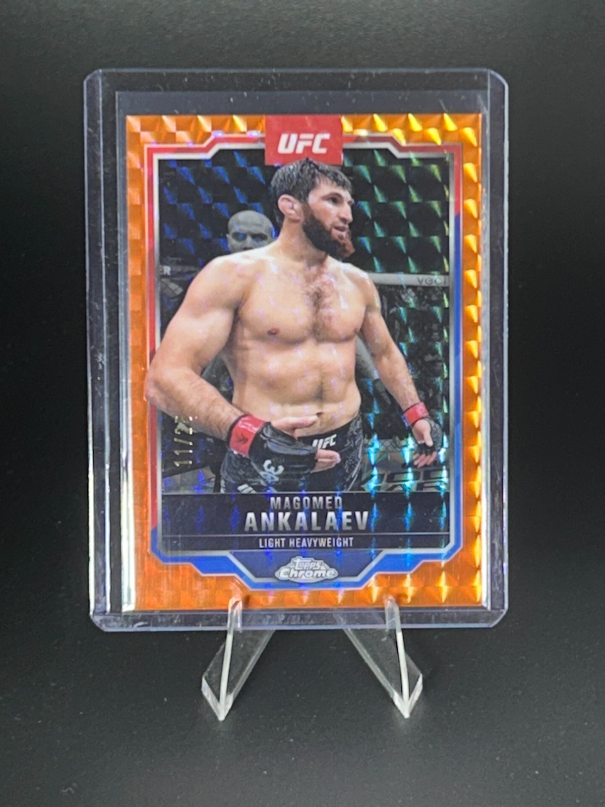 Magomed Ankalaev 2025 Topps Chrome UFC Base #21 Orange Geometric Refractor