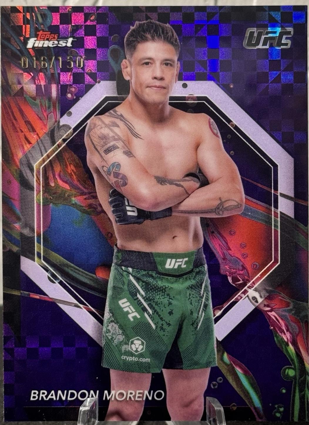 Brandon Moreno 2024 Topps Finest UFC Base Common #56 Purple Checkerboard Refractor