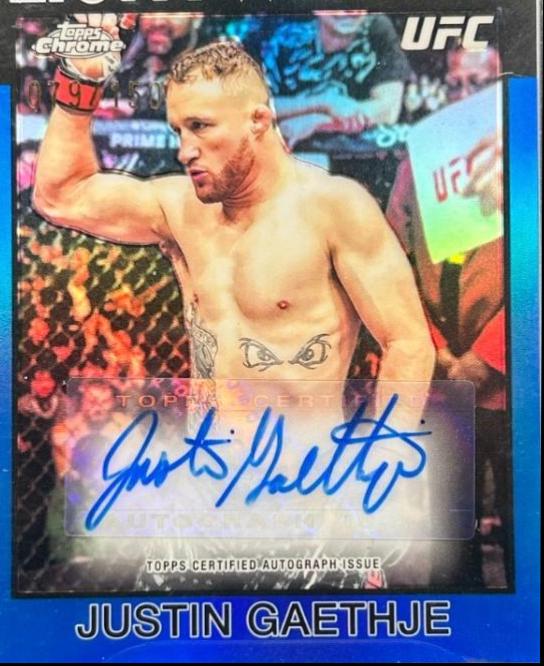 Justin Gaethje 2026 Topps Chrome UFC 1986 Topps Signatures #86S-JG Blue Refractor