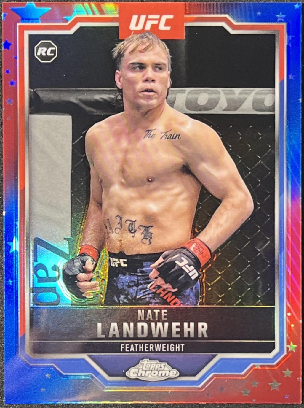 Nate Landwehr 2025 Topps Chrome UFC Base #85 Red & Blue Refractor