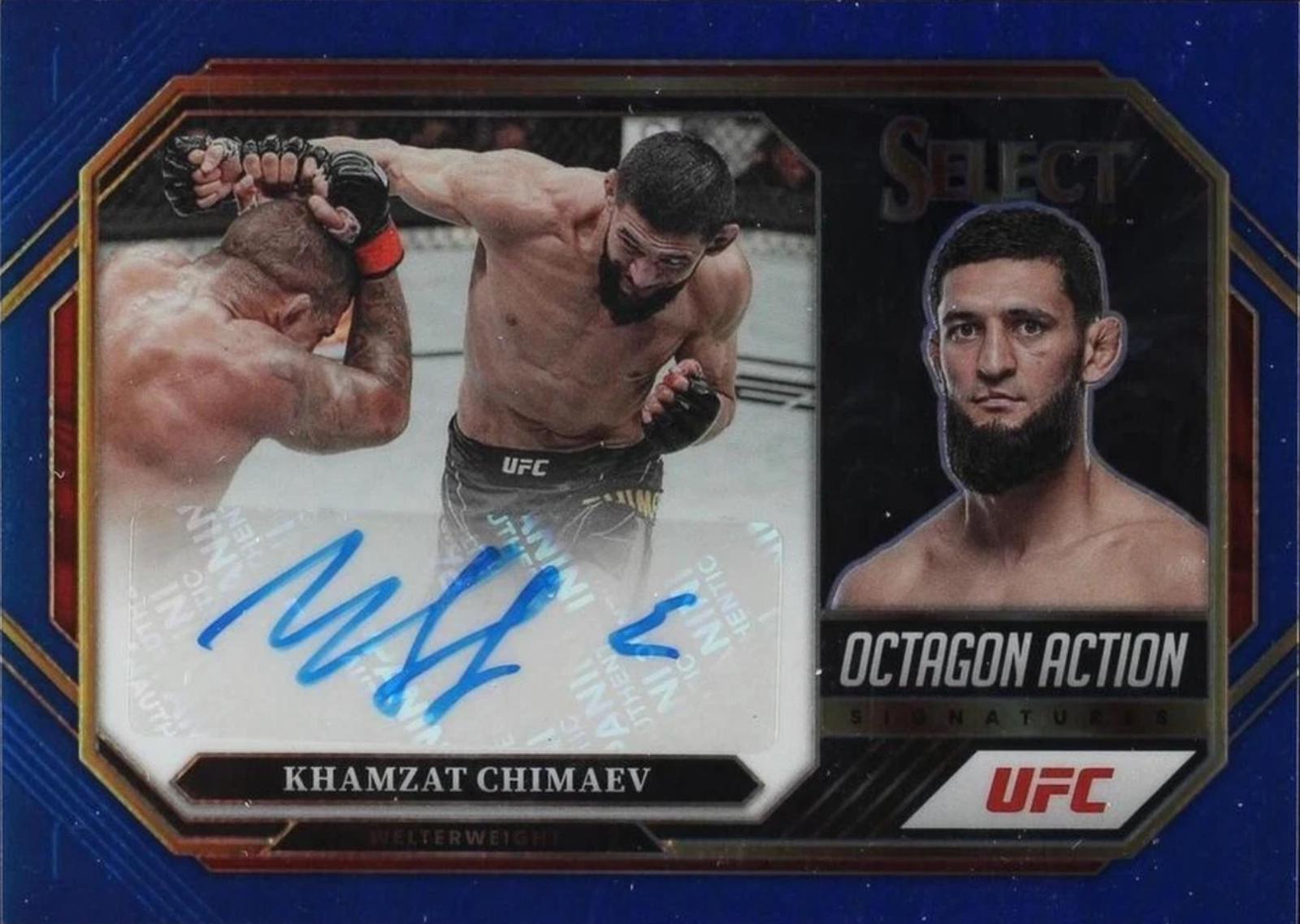 Khamzat Chimaev 2023 Panini Select UFC Octagon Action Signatures #1 Blue