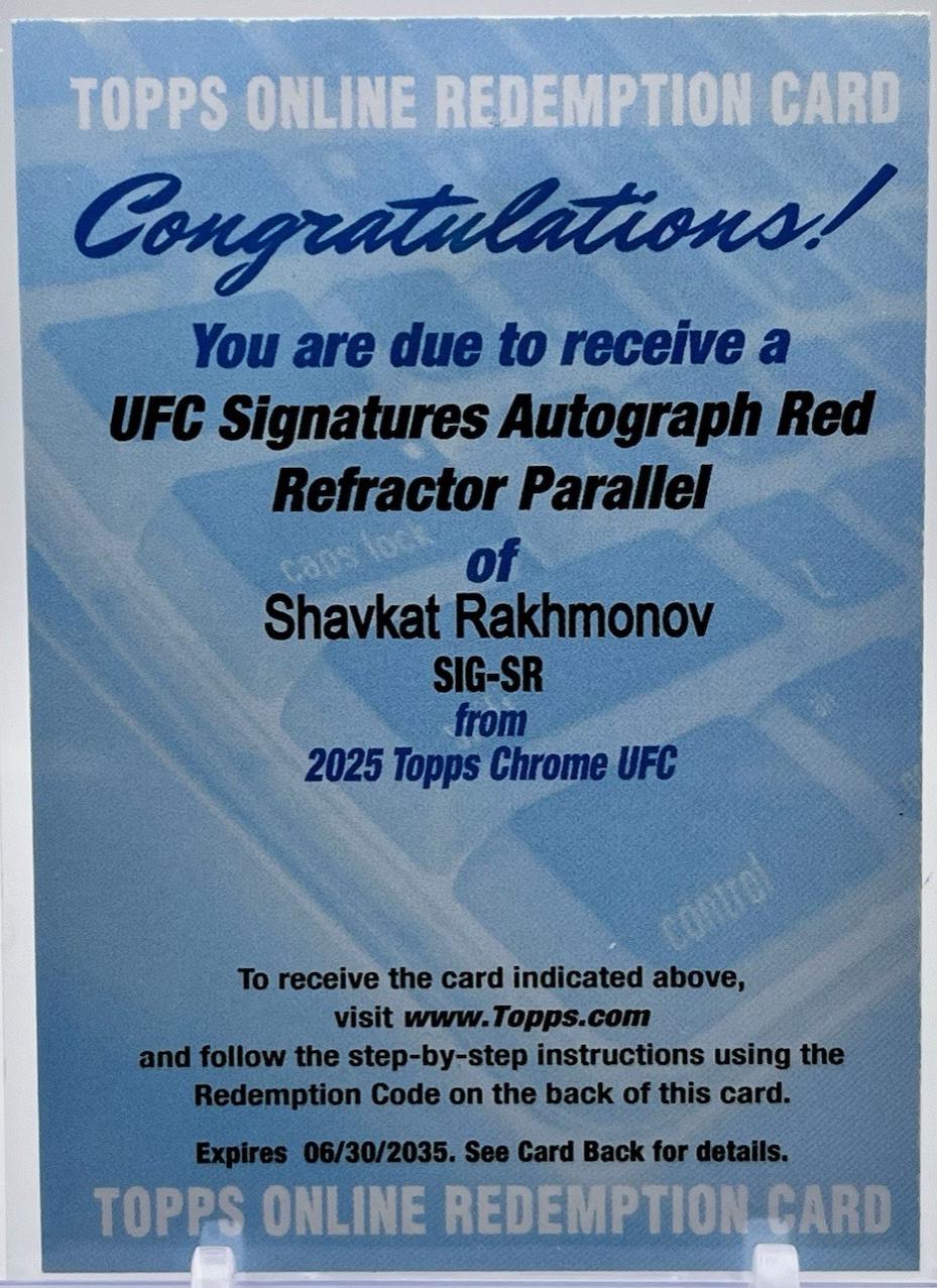 Shavkat Rakhmonov 2025 Topps Chrome UFC UFC Signatures #SIG-SR Red Refractor
