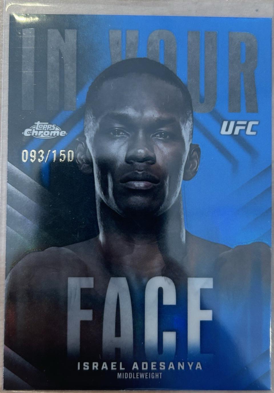 Israel Adesanya 2026 Topps Chrome UFC In Your Face #IYF-12 Blue Refractor